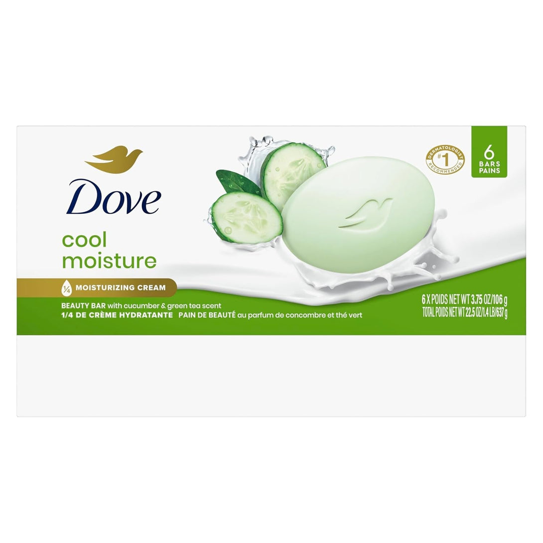Dove Skin Care Beauty Bar for Softer Skin Cucumber and Green Tea More Moisturizing than Bar Soap 3.75 Oz 6 Bars