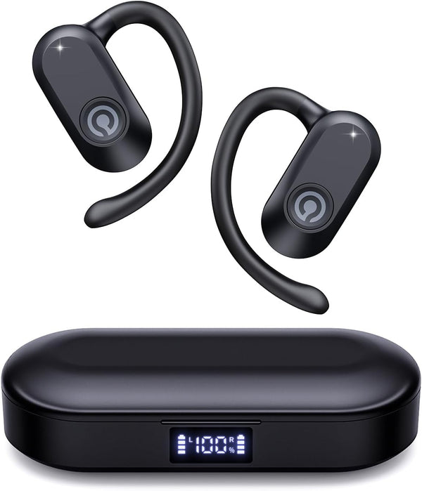 CXK Open Ear Headphones, Bluetooth 5.4 Ture Wireless Earbuds with 60Hrs Playtime & Digital Display, 0.27Oz Lightweight Design Air Conduction Headphones with Mic, IPX6 Fit Cycling, Running, Black