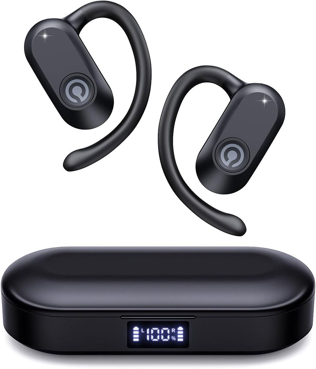 CXK Open Ear Headphones, Bluetooth 5.4 Ture Wireless Earbuds with 60Hrs Playtime & Digital Display, 0.27Oz Lightweight Design Air Conduction Headphones with Mic, IPX6 Fit Cycling, Running, Black
