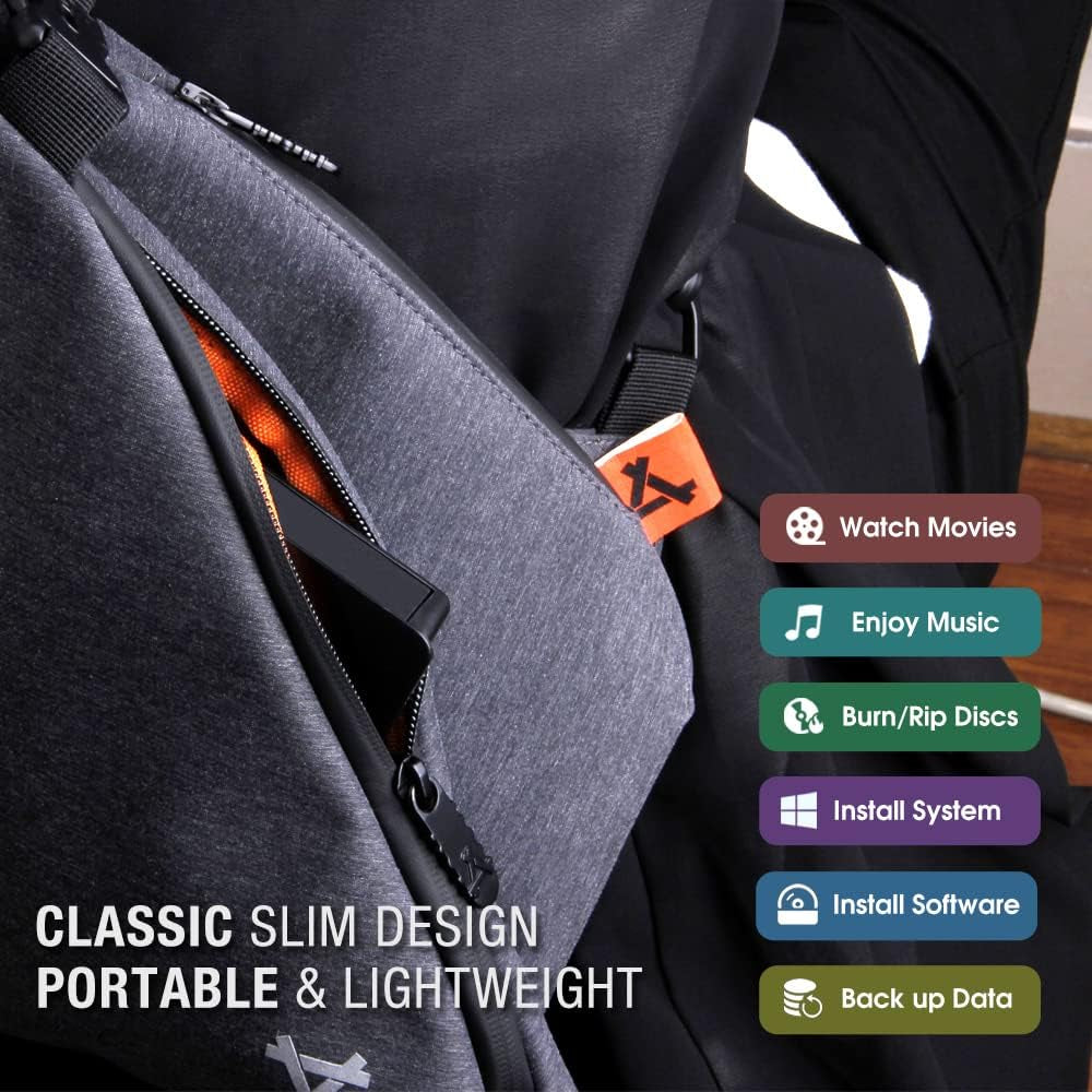 ROOFULL External CD DVD +/-RW Drive for Laptop, True USB 3.0 DVD CD ROM Disc Reader Player Burner Writer Adapter Portable Optical Disk Drive for PC Windows 11/10 Mac Linux Computer Desktop