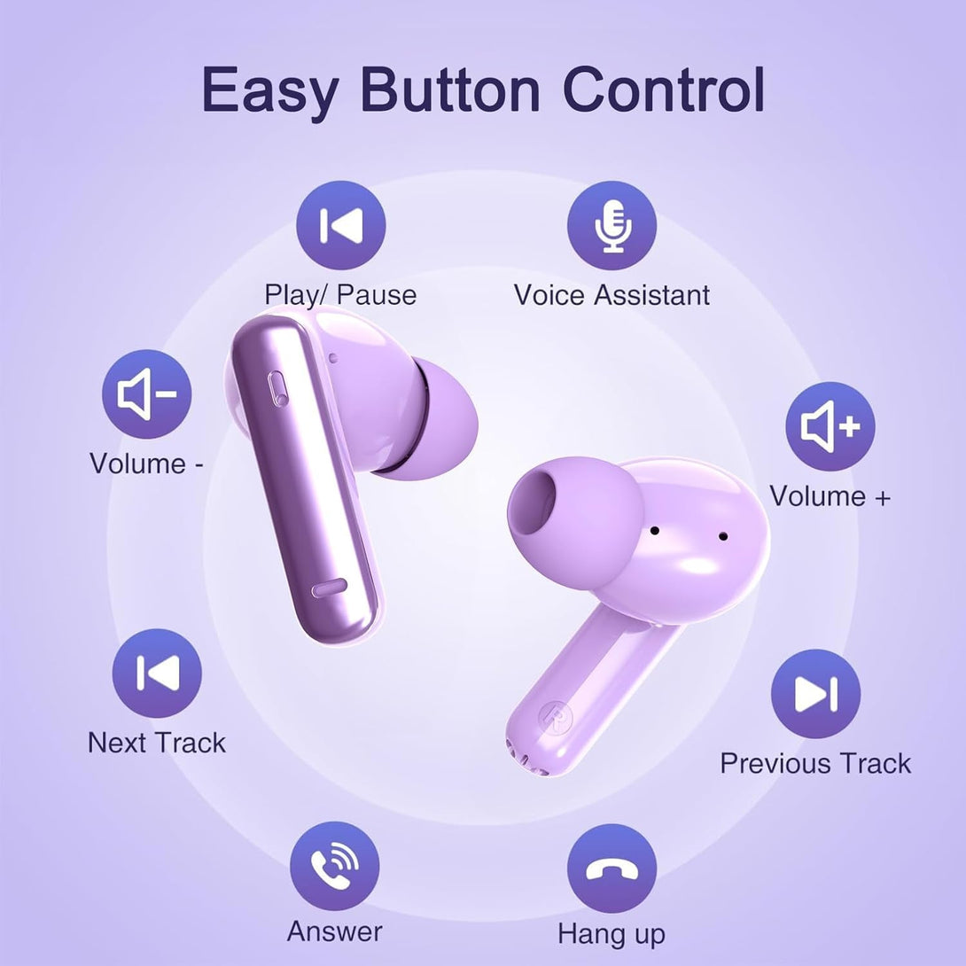 Wireless Earbuds, True Wireless Bluetooth 5.3 Earbuds with Charging Case, Stereo Bluetooth Headphones with Microphone for Iphone Android Smart Cellphones (Purple)