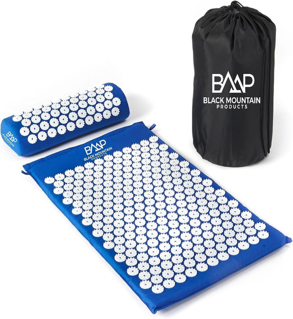 Black Mountain Products Acupressure Mat with Pillow & Carrying Bag - Acupressure Mat for Trigger Point Massage Therapy, Blue