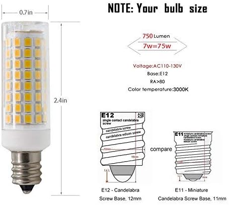 E12 LED Light Bulb, Dimmable E12 Candelabra Base Light Bulbs, 70-75W Equivalent 750 Lumens, 4 Packs for Chandelier, Ceiling Fan, Desk Lamp (Warm