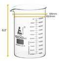 EISCO Beaker, 1000Ml - ASTM - Low Form with Spout - Dual Scale, White Graduations - Borosilicate 3.3 Glass