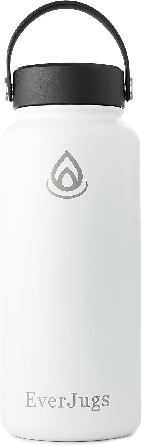 Water Bottle - 32 Oz, Wide Mouth, Premium Stainless Steel Bottle with Grip Cap, Double Walled Vacuum Insulated, Thermo Mug, Metal Flask, Leak