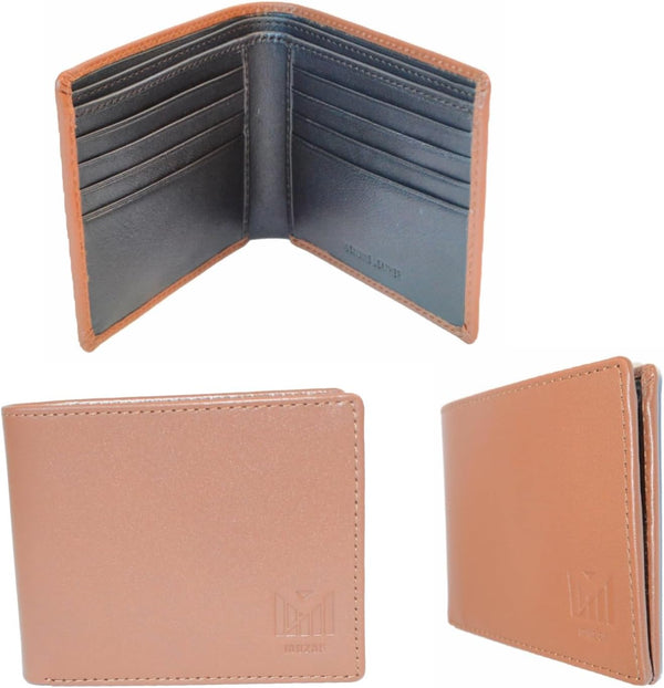 Premium Leather Bifold Wallet, 8 Card Slots, 2 Cash and 2 Transparent Slots, RFID Blocking, 4.5 X 3.5 Inches (Tan Brown)