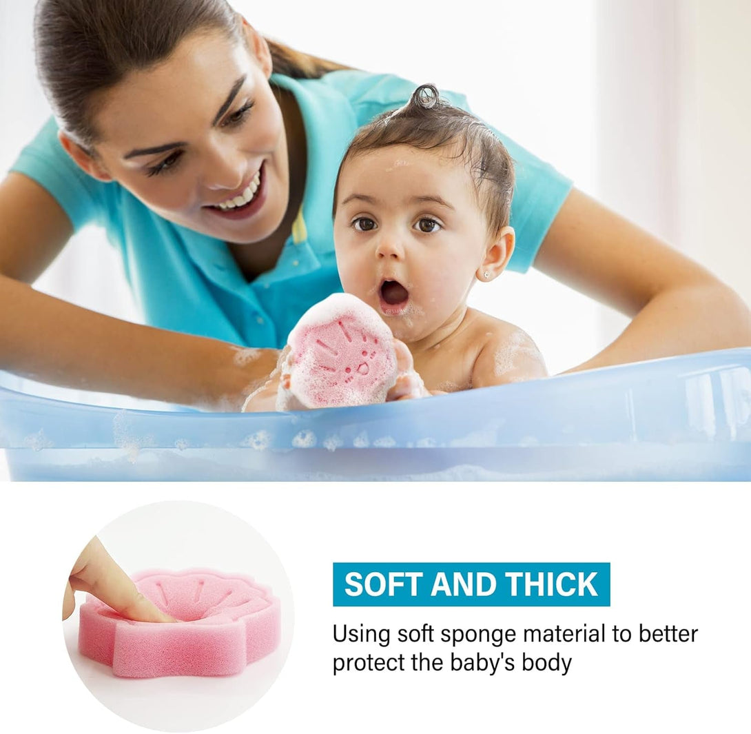 Baby Bath Sponge, Natural Cute Shapes Soft Shower Sponges for Bathing, Bathtub Foam for Infants and Toddler, 3Pcs : Blue Dolphin, Pink Shell, Green Turtle