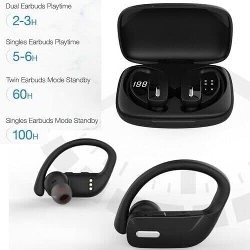 Wireless Earbuds Bluetooth Headphones 48Hrs Play Back Sport Earphones with LED Display Over-Ear Buds with Earhooks Built-In Mic Headset for Workout
