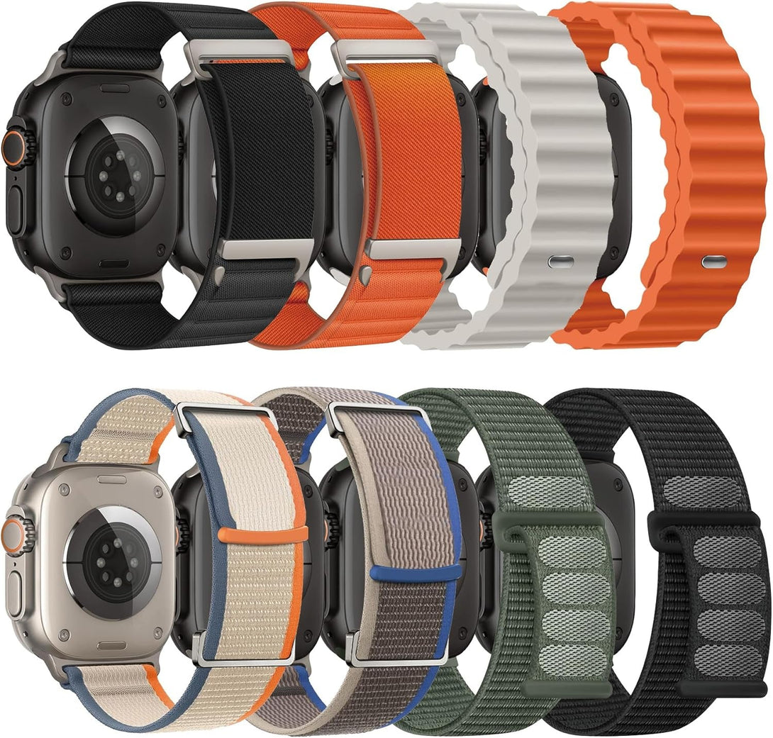 8 Pack Compatible with Apple Watch Ultra 2 Band 49Mm 46Mm 45Mm 44Mm 42Mm 41Mm 40Mm 38Mm Men Women,Breathable Trail Loop+Alpine Loop+Ocean+Sport Band for Ultra2/Ultra Iwatch Series 10/9/8/7/6/SE/5/4/3