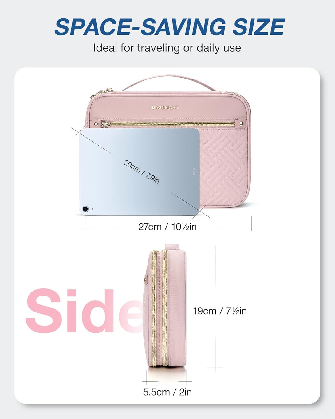 BAGSMART Electronic Organizer Case - Double Layer Cord and Tech Travel Organizer Bag for Charging Cables, Pink