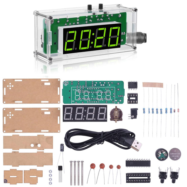 Mioyoow TJ-56-428 4-Digit Digital DIY Clock Kits with Acrylic Shell, DIY Alarm Clock Soldering Practice Kit for Students and Diyers, DIY