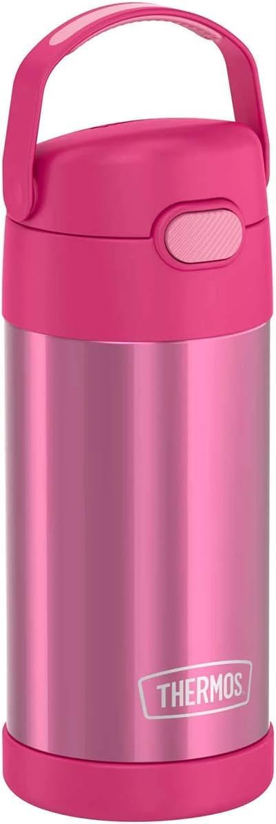THERMOS FUNTAINER Water Bottle with Straw - 12 Ounce - Kids Stainless Steel Vacuum Insulated Water Bottle with Lid, Pink