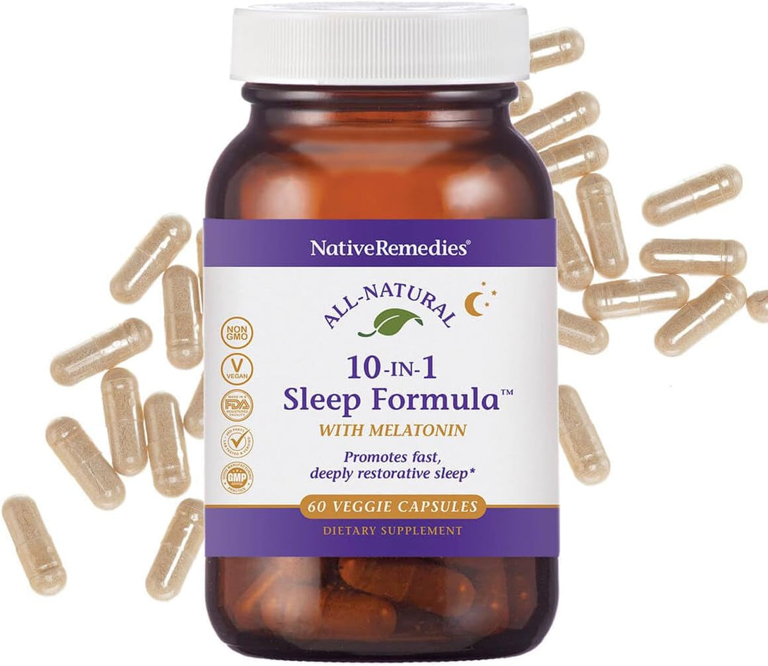 Native Remedies 10-In-1 Formula Natural Sleep Aid for Adults & Kids 4+ - Sleep Supplement with Melatonin 5Mg, Magnesium, Valerian Root, Chamomile – Sleeping Aid Support, Non-Gmo, Vegan - 60 Capsules