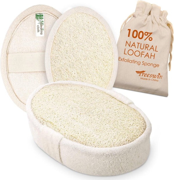 Natural Loofah Sponge Exfoliating Body Scrubber, Organic Biodegradable Luffa Bath Shower Scrub for All Skin Types, Men Women (3 Pack)