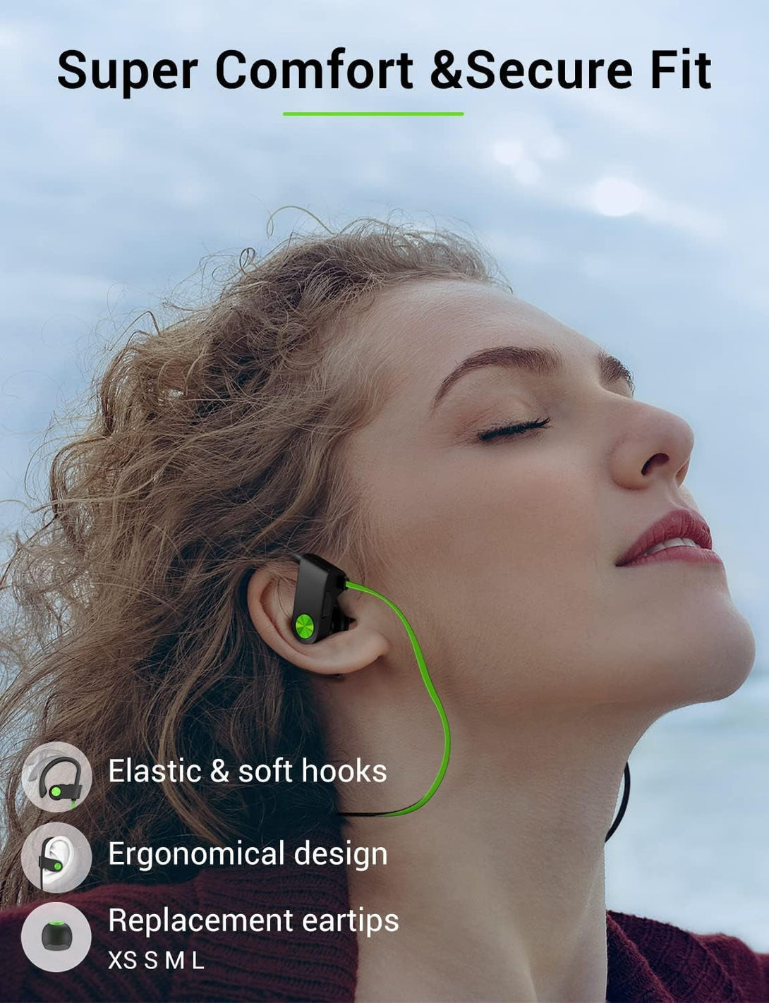 Stiive Bluetooth Headphones, 5.3 Wireless Sports Earbuds IPX7 Waterproof with Mic, Stereo Sweatproof In-Ear Earphones, Noise Cancelling Headsets for Gym Running Workout, 16 Hours Playtime - Greenblack