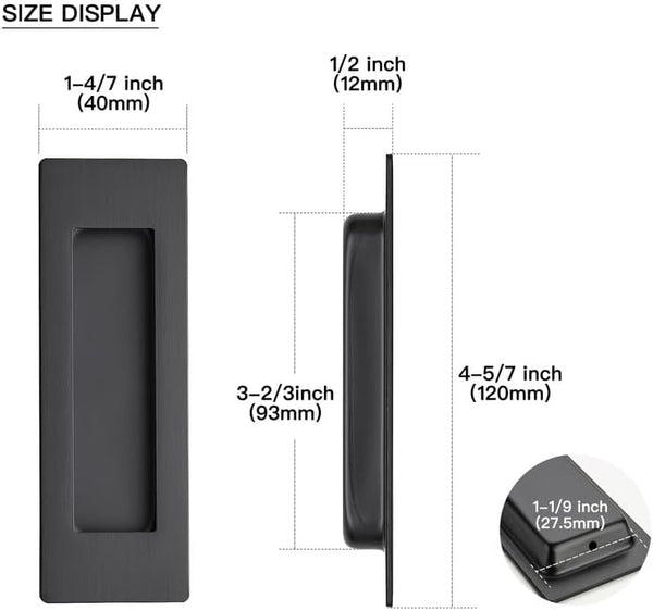 Ravinte 4 Pack Black Sliding Closet Door Handles Black Flush Pulls 4.72In Length Recessed Finger Pulls for Sliding Barn Door Sqaure Cabinet Pulls