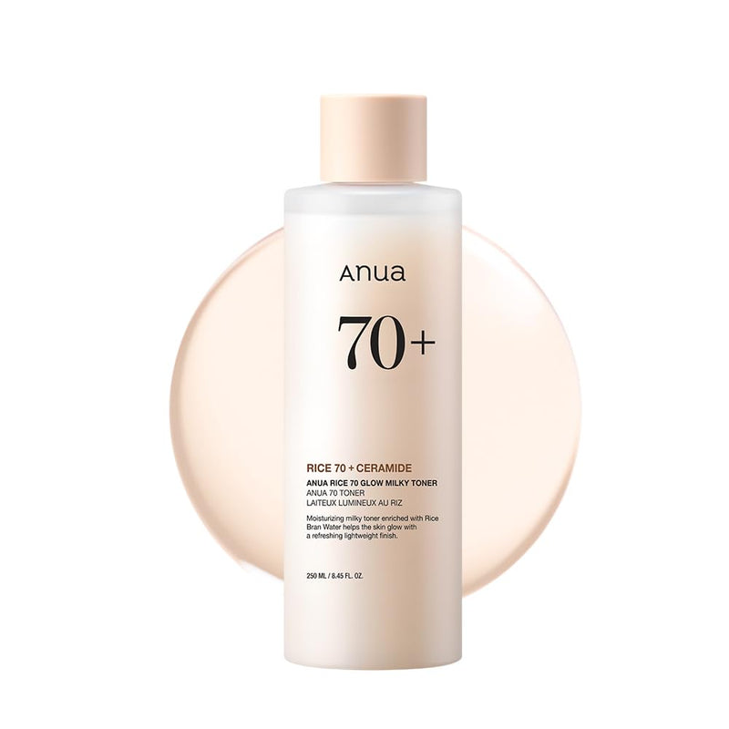 ANUA Rice 70 Glow Milky Toner, for Glass Skin, Rice Water, Niacinamide, Ceramides, Panthenol, Fragrance-Free, Non Comedogenic, Fungal Acne Safe,