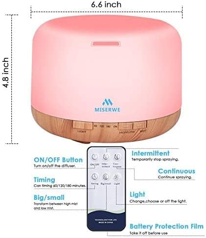 500Ml Diffuser with Remote Control Waterless Automatic Shut off Essential Oil Diffusers with Timing Mode Adjustable Oil Diffuser for Home