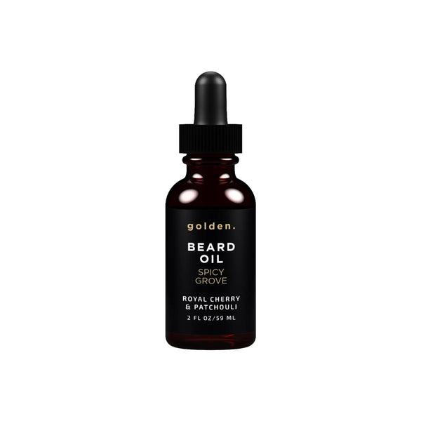 Golden Grooming Beard Oil for Men | Natural Growth Kit with Castor Oil, Jojoba Oil, and Olive Oil | Tames, Moisturizes & Styles | Spicy Grove