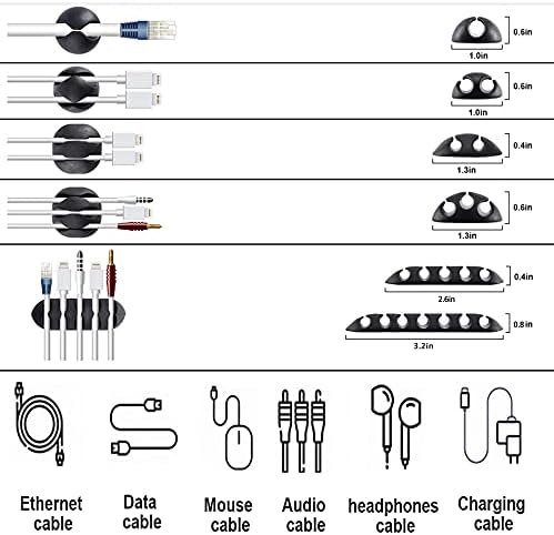 N NOROCME Cord Management Organizer Kit 4 Cable Sleeve Split with 41Self Adhesive Clips Holder, 10Pcs and 2 Roll Self Tie 100 Fastening Ties for