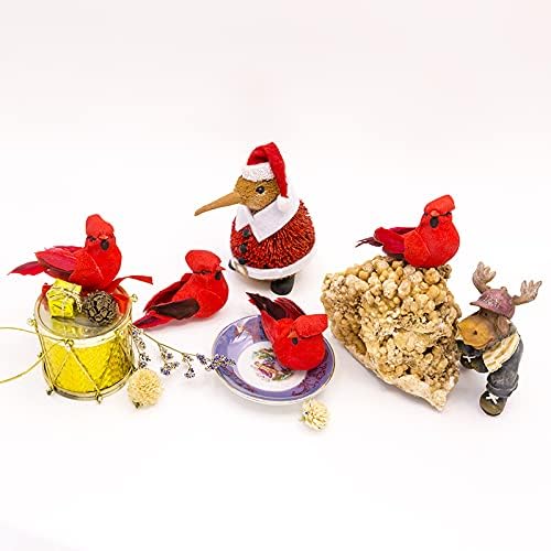 Berfutall-Cardinal Clip On Christmas Tree Ornament Decorations - Red Feathers Set of 12 Pieces Each is 2.8" Lon(A) A 12p