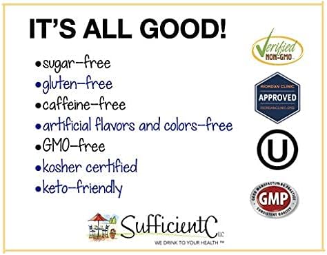 Sufficient-C High Dose Non-Gmo Vitamin C Lemon Peach Immune-Ade Drink Mix, Convenient 125 Gram Size W/L-Lysine, Bromelain & a Premium 96% Pure