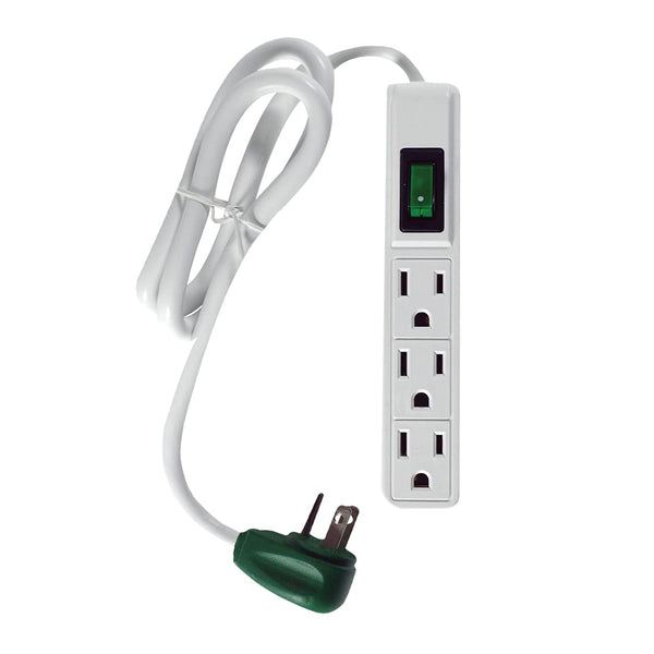 Go Green Power Inc. 2.5Ft 3-Outlet Power Strip - Compact, Durable, Ideal for Travel & Home Use with Right-Angled Plug and Circuit Breaker - GG-13002MS
