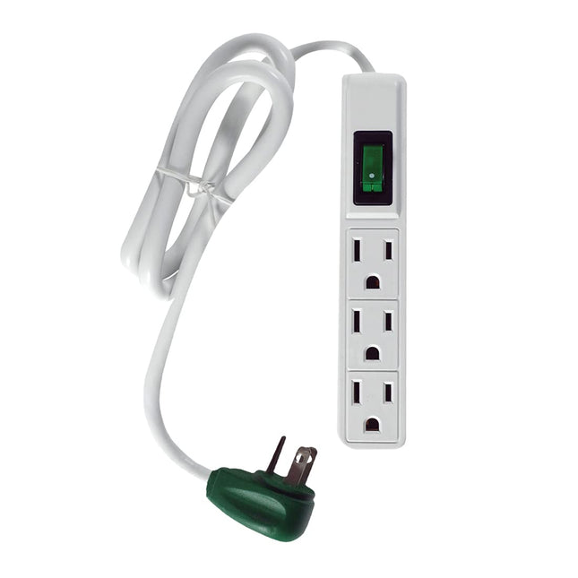 Go Green Power Inc. 2.5Ft 3-Outlet Power Strip - Compact, Durable, Ideal for Travel & Home Use with Right-Angled Plug an