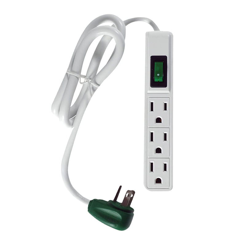 Go Green Power Inc. 2.5Ft 3-Outlet Power Strip - Compact, Durable, Ideal for Travel & Home Use with Right-Angled Plug and Circuit Breaker - GG-13002MS