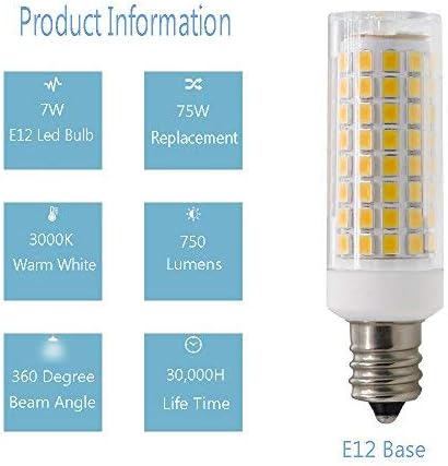 E12 LED Light Bulb, Dimmable E12 Candelabra Base Light Bulbs, 70-75W Equivalent 750 Lumens, 4 Packs for Chandelier, Ceiling Fan, Desk Lamp (Warm