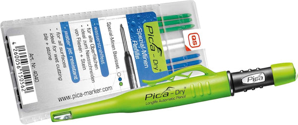 Pica 3030 + 4040 Dry Pen Including Special Lead Base Set, Carpenter'S Pencil, Green, Blue, White