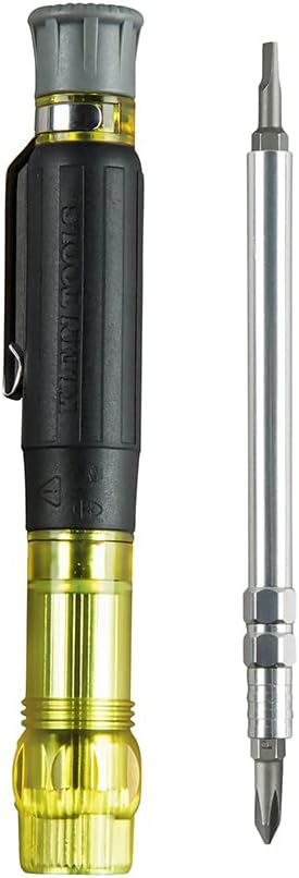 Klein Tools 32614 Multi-Bit Precision Screwdriver Set, 4-In-1 Electronics Pocket Screwdriver, Professional Phillips and Slotted Bits, EDC