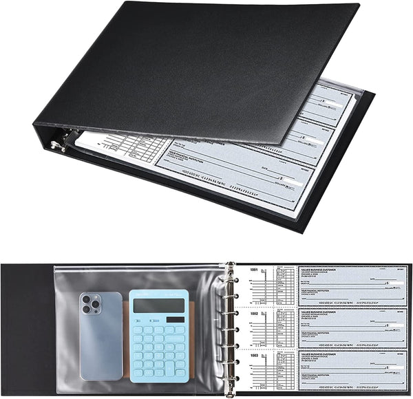 7 Ring Check Binder, 3-On-A-Page Business Checkbook Holder, 500 Checks Capacity, with 2024-2030 Calendar Organizer, Sleek Business Design (Black)