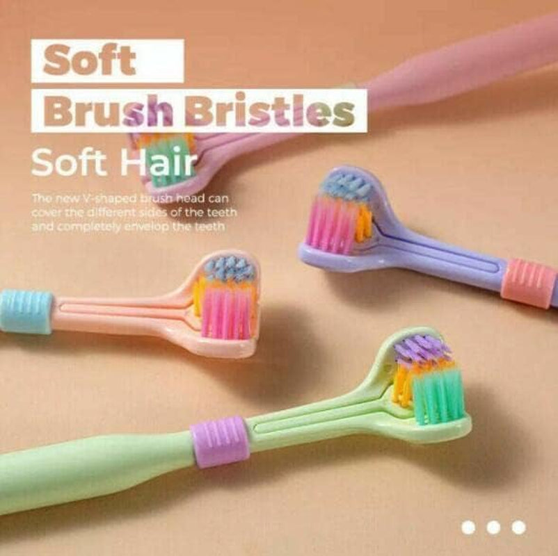 2Pcs Random Color Three-Sided Soft Hair Toothbrush, Effective Wrap-Around Design, Deeply and Thoroughly to Clean Teeth and Gums, Manual Toothbrushes Suitable for Adults and Children Health Household