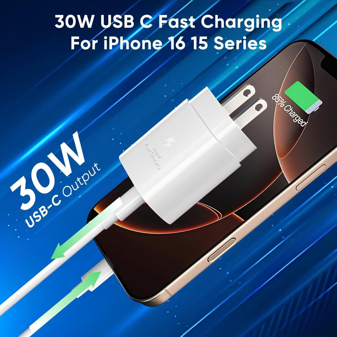30W USB C Fast Charger Compatible Iphone 16/16 Plus/16 Pro/16 Pro Max/Iphone 15/15 Pro Max/Ipad Pro/Airpods, PD USBC Fast Charging Block Wall Plug with 10FT Type C to C Cable