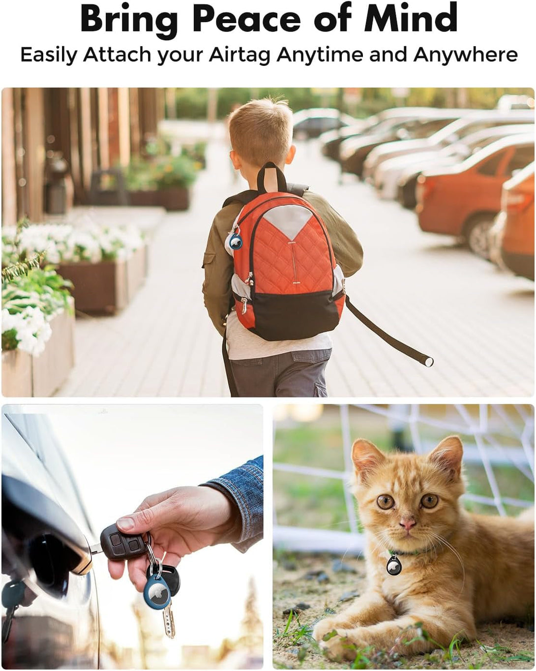 Unbreakcable Holder for Apple Airtag - 4 Pack [Fit Tightly Design] [Easy to Install] [Hold Air Tag Securely] Waterproof TPU Protective Case with 304 Stainless Steel Keychain Key Ring, Black+Blue