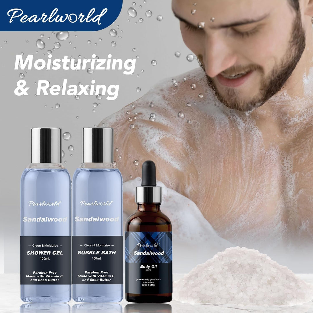 PEARLWORLD Bath Set with Ocean Scented Spa Gifts for Men, Christmas Birthday Self Skin Care Set for Men, Spa Gift Baskets for Him, 12Pcs Men'S Spa Kit Gifts for Bath Spa