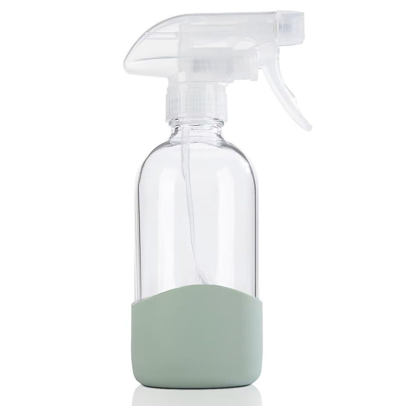 HOMBYS 8 Oz Empty Clear Glass Spray Bottles with Silicone Sleeve Protection Refillable Containers for Cleaning Solutions, Essential Oils, Misting