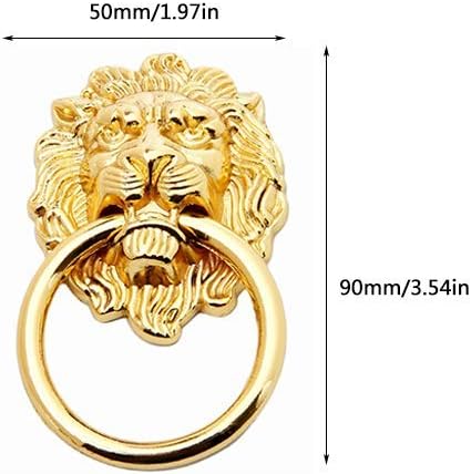 Mgoodoo 5Pcs Drawer Lion Head Pull Handle Knob Dresser Cabinet Pull Ring 1.97X3.54Inch Classical Antique Style Zinc Alloy Handle (Large|Gold)