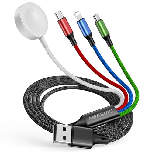 Travel 4 in 1 Iwatch & Iphone Charger,Multi Charging Cable for Apple Watch Charger USB C Micro Nylon Compatible with Iwa