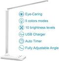 White Crown LED Desk Lamp Dimmable Table Lamp Reading Lamp with USB Charging Port, 5 Lighting Modes, Sensitive Control, 30/60 Minutes Timer