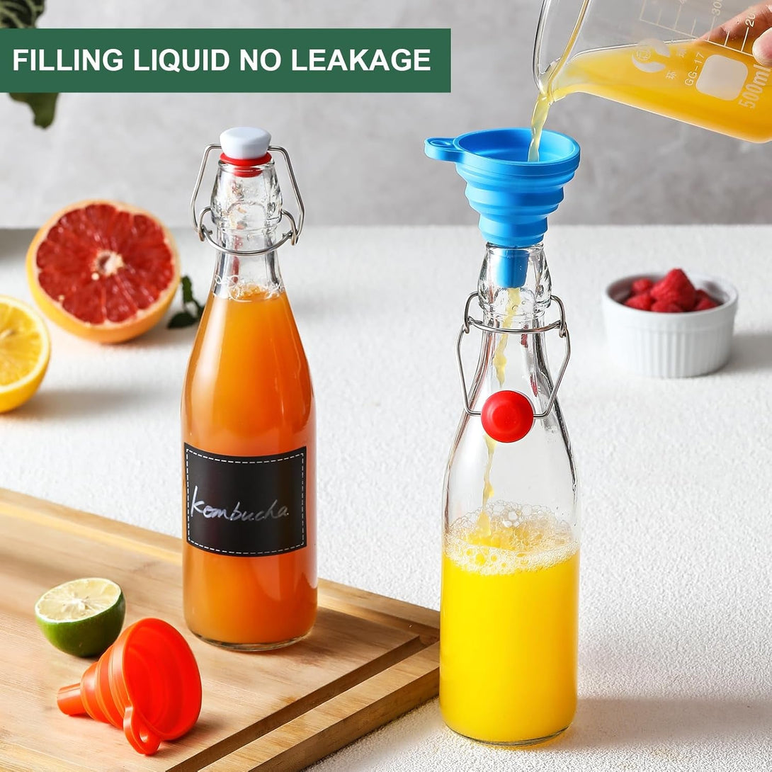 8 Set, 16 OZ Swing Top Glass Bottles - Flip Top Beer Brewing Bottles with Stopper for 2Nd Fermentation, Kombucha, Mead Kefir, Vanilla Extract, Juice, Tea, Wine - Airtight Cap Lids, Bonus 2 Pourers