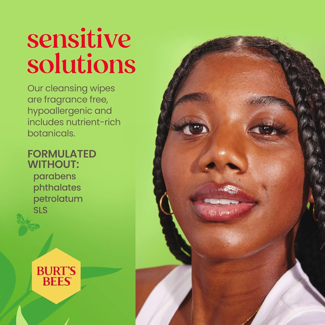 Burt'S Bees, Aloe Vera Face Wipes, for Sensitive Skin, Soothing Makeup Remover & Facial Cleansing Towelettes, 30 Count (1 Pack)