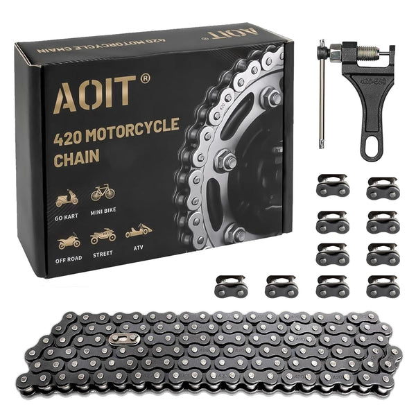 420 Motorcycle Chain - 420 Standard Roller Chain for 110Cc 125Cc Go Kart Dirt Pit Bike ATV Quad Scooter Mini Bike, Total 132 Links, Free Chain Breaker Included