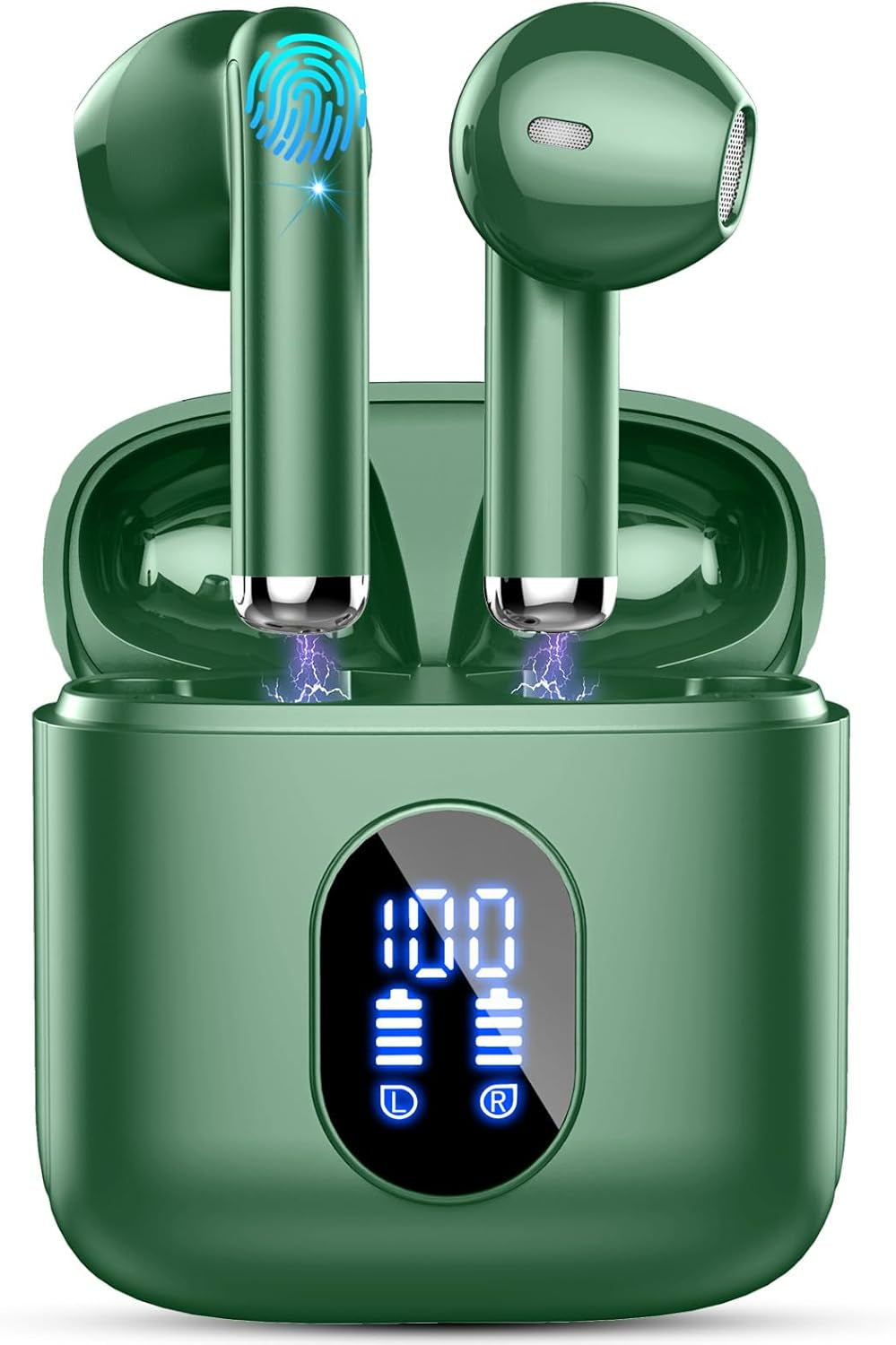 Wireless Earbuds, Bluetooth Headphones 5.4 with ENC Noise Cancelling Mics, 30H Bluetooth Ear Buds 3D Bass with LED Display Charging Case, IP7 Waterproof Wireless Earphones for Android, Ios, Green