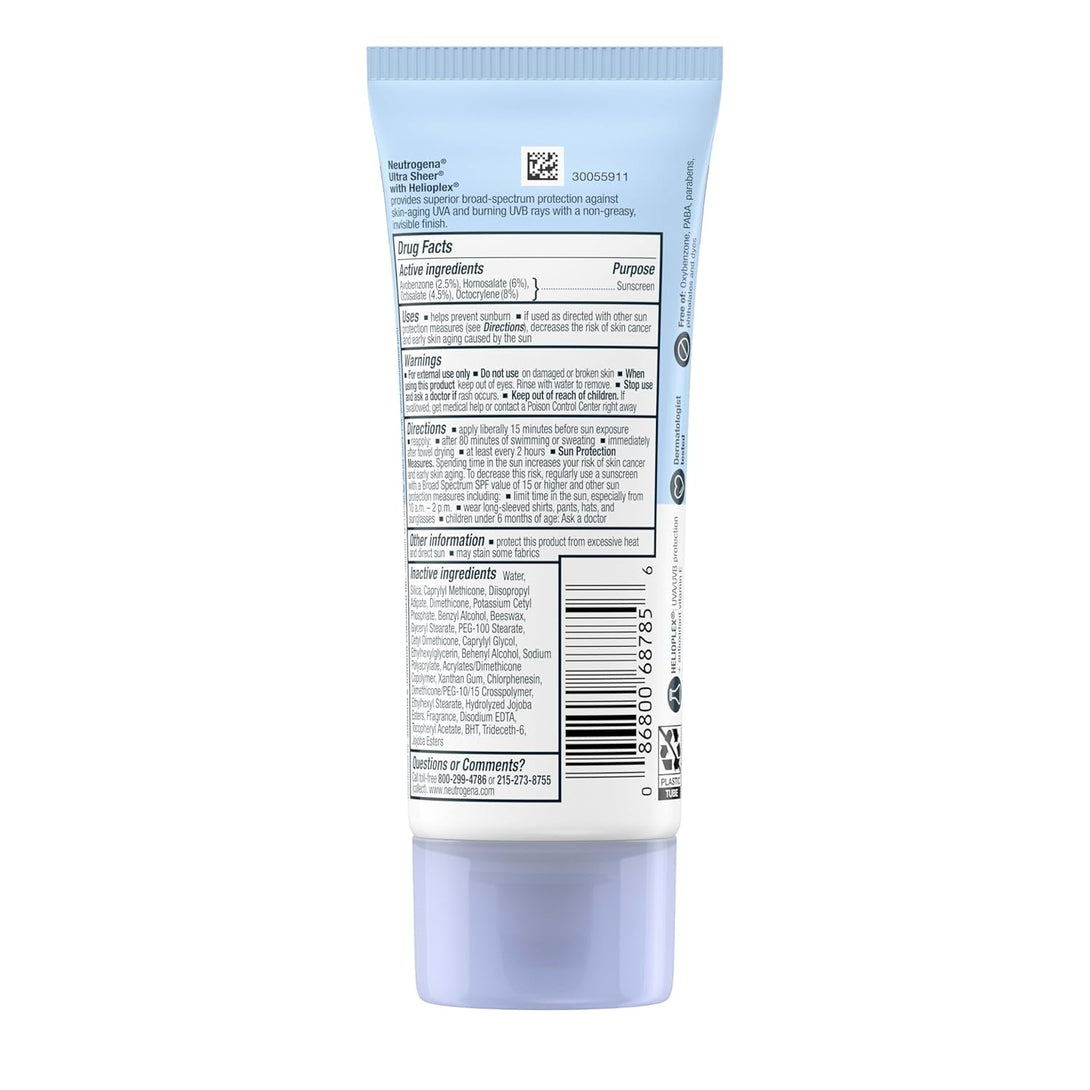 Neutrogena Ultra Sheer Dry-Touch Sunscreen for Face & Body, SPF 30 Broad Spectrum UVA/UVB Protection, Lightweight Water Resistant & Non-Greasy, Travel Size Sunscreen, 3 Fl. Oz