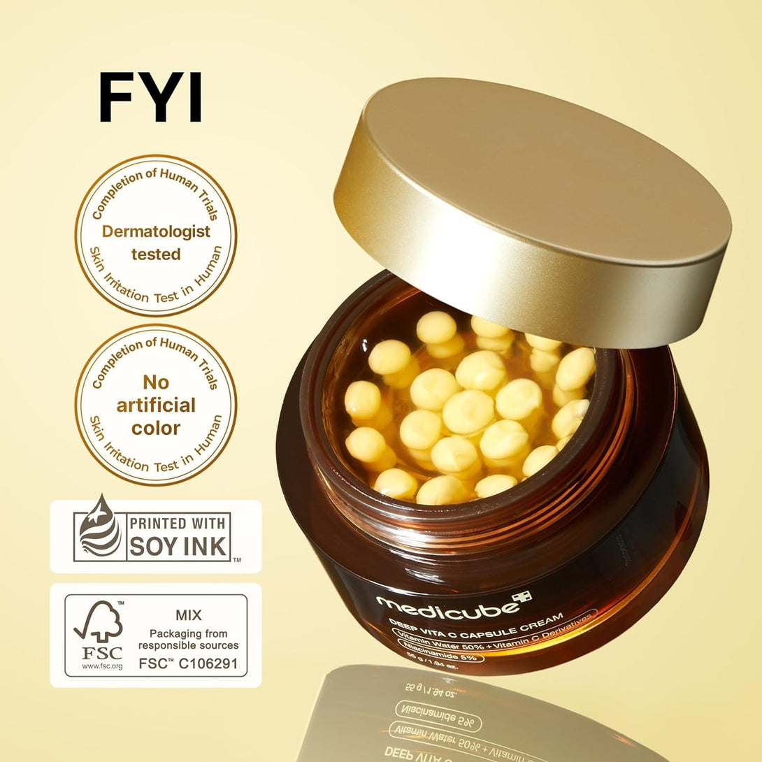 Medicube Deep Vitamin C Golden Capsule Face Moisturizer - Liposome Capsules for Wrinkles, Skin Radiance - Transparent Gel for Glow Hydration - Korean Skin Care 1.94 Oz