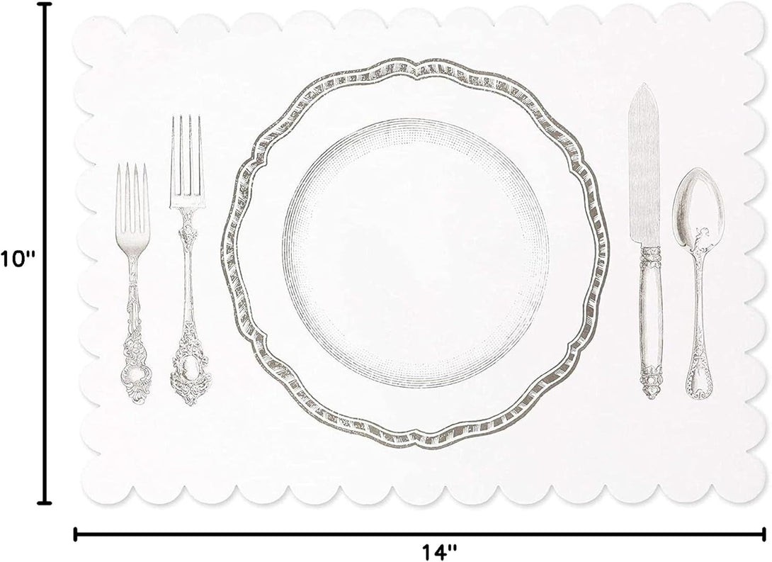 Sparkle and Bash Paper Placemats for Table, White Mats with Scalloped Edge (14 X 10 in Bulk Restatent Paper Placeats, Pack of 100)