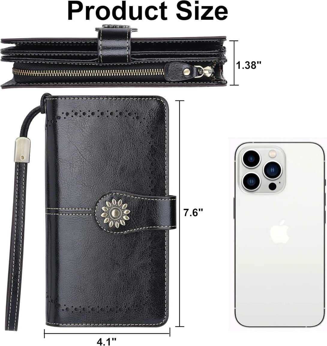 Lavemi Womens Large Capacity Genuine Leather RFID Blocking Wallets Wristlet Clutch Card Holder