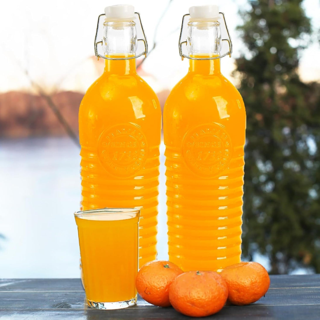Nicunom 4 Pack Flip Top Glass Bottle, 40 Oz. / 1.2 Liter Clear Glass Pitcher Airtight Seal Swing Top Brewing Bottle for Beverages, Oils, Kombucha, Beer, Kiefer, Water, Soda
